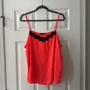Primark - Neon Coral Black Lace Cami - Size 16